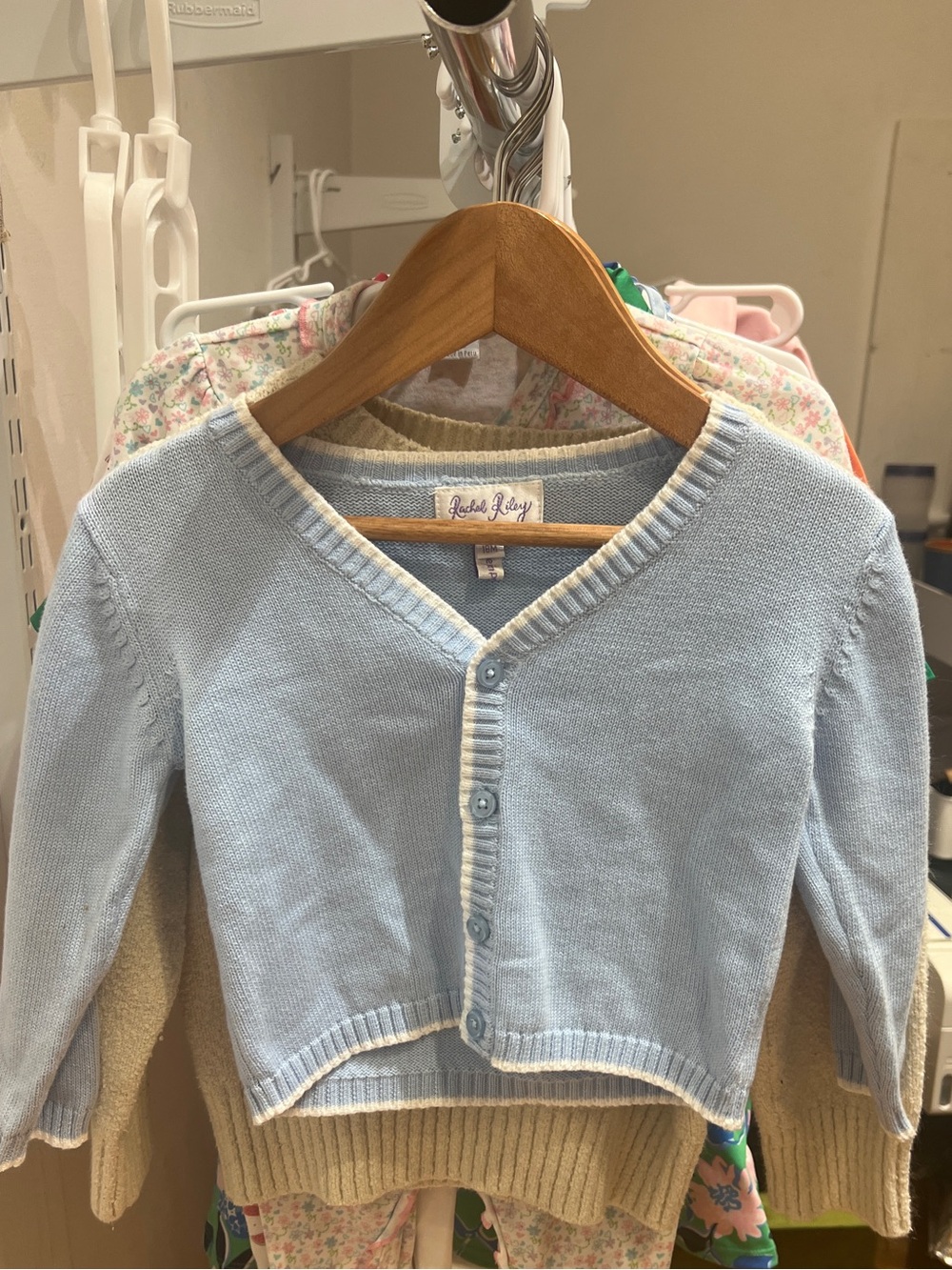 Rachel Riley Light Blue Knit Cardigan with Cream Trim